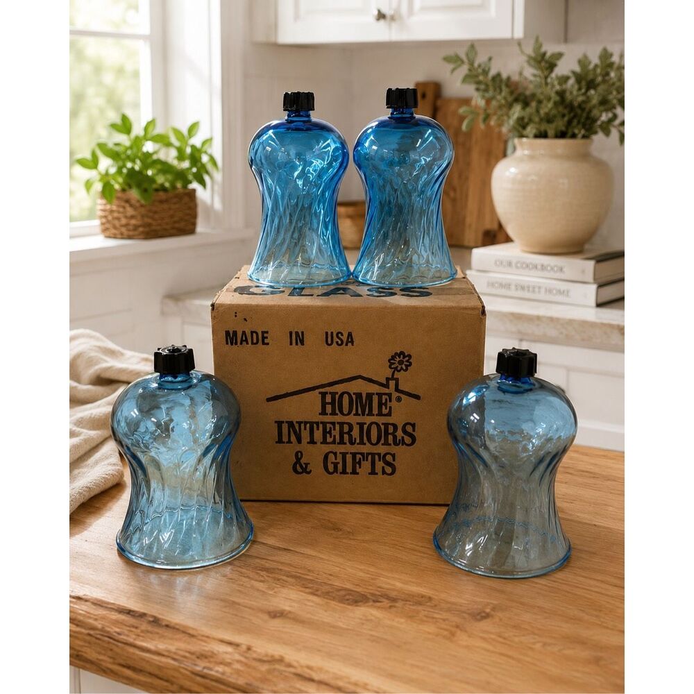 HOME INTERIOR, 1162- Blue votive with Grommet, Honey Comb pattern,  Set Of 4
